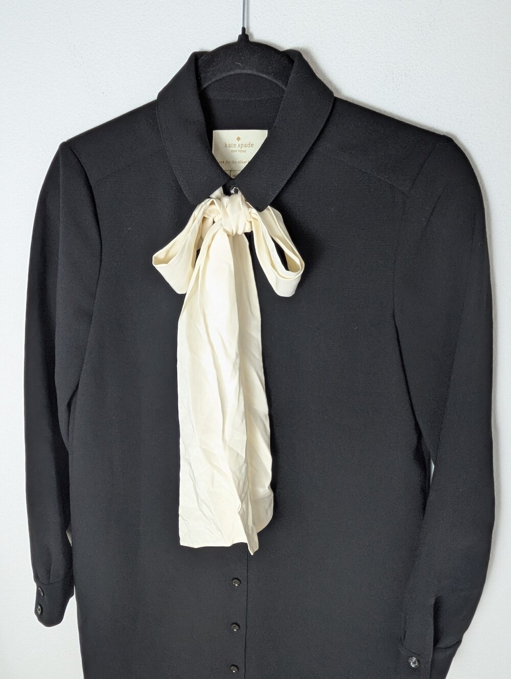 Kate Spade Black Shirt Dress With White Bowknot Sz 0 Collared Classic Lined EUC - Picture 4 of 12